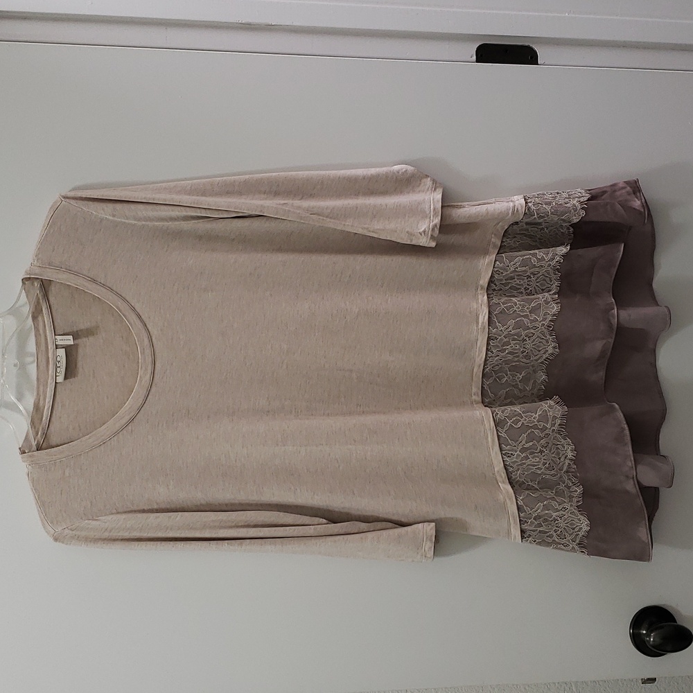 LOGO Lori Goldstein Super Soft Lace and Satin and Rayon High/Low Hem Tunic